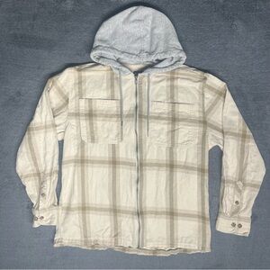 No Boundaries Plaid Flannel Skater Streetwear Zip-Up Jacket Beige/Cream, Size M